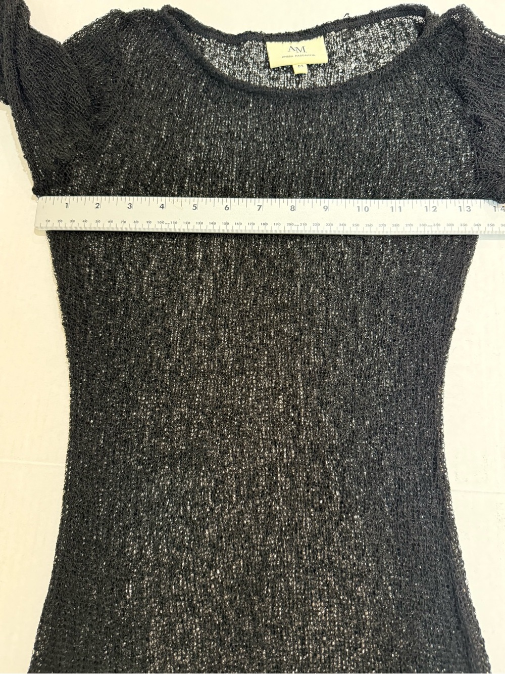Ambra Maddalena Sheer Knit Mesh Dress Cover Up Black Asymmetrical Hem Size M - Picture 10 of 10